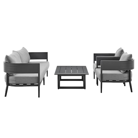 Armen Living Argiope 4 Piece Outdoor Dark Gray Aluminum & Fabric Outdoor Conversation Set 840254333031